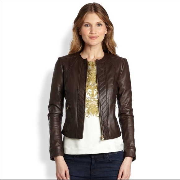 Tory Burch | Daphne Cropped Leather Jacket Brown 4 NEW - Picture 4 of 9